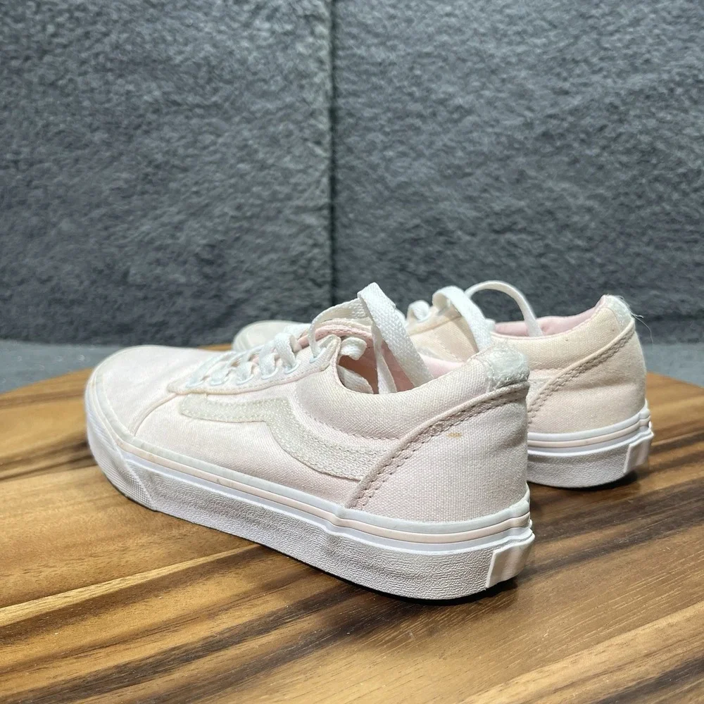 Vans Girls Canvas Chalk Pink‎ White Lace Up Low Top Shoes Sneakers Size 2